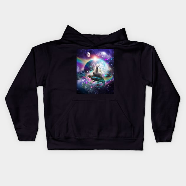 Llama Riding Rainbow Chameleon Lizard In Space Universe Kids Hoodie by Random Galaxy